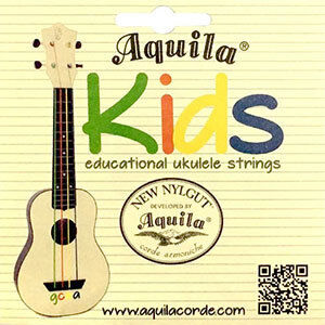 Aquila Kids Coloured Ukulele String Set for Soprano, Concert & Tenor - New Nylgut, Regular Tuning, Includes Tutorial Booklet & Vinyl Sticker