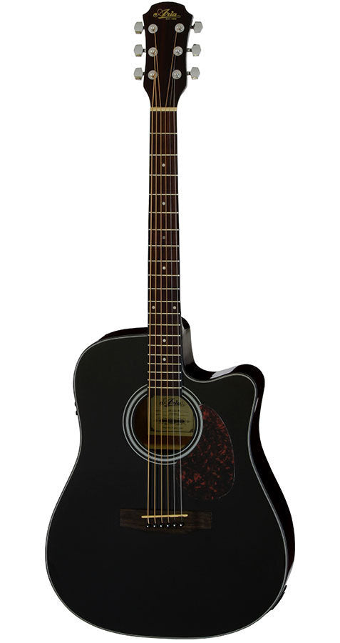 Aria ADW-01CE Dreadnought Acoustic/Electric Guitar with Cutaway, Black Gloss Finish
