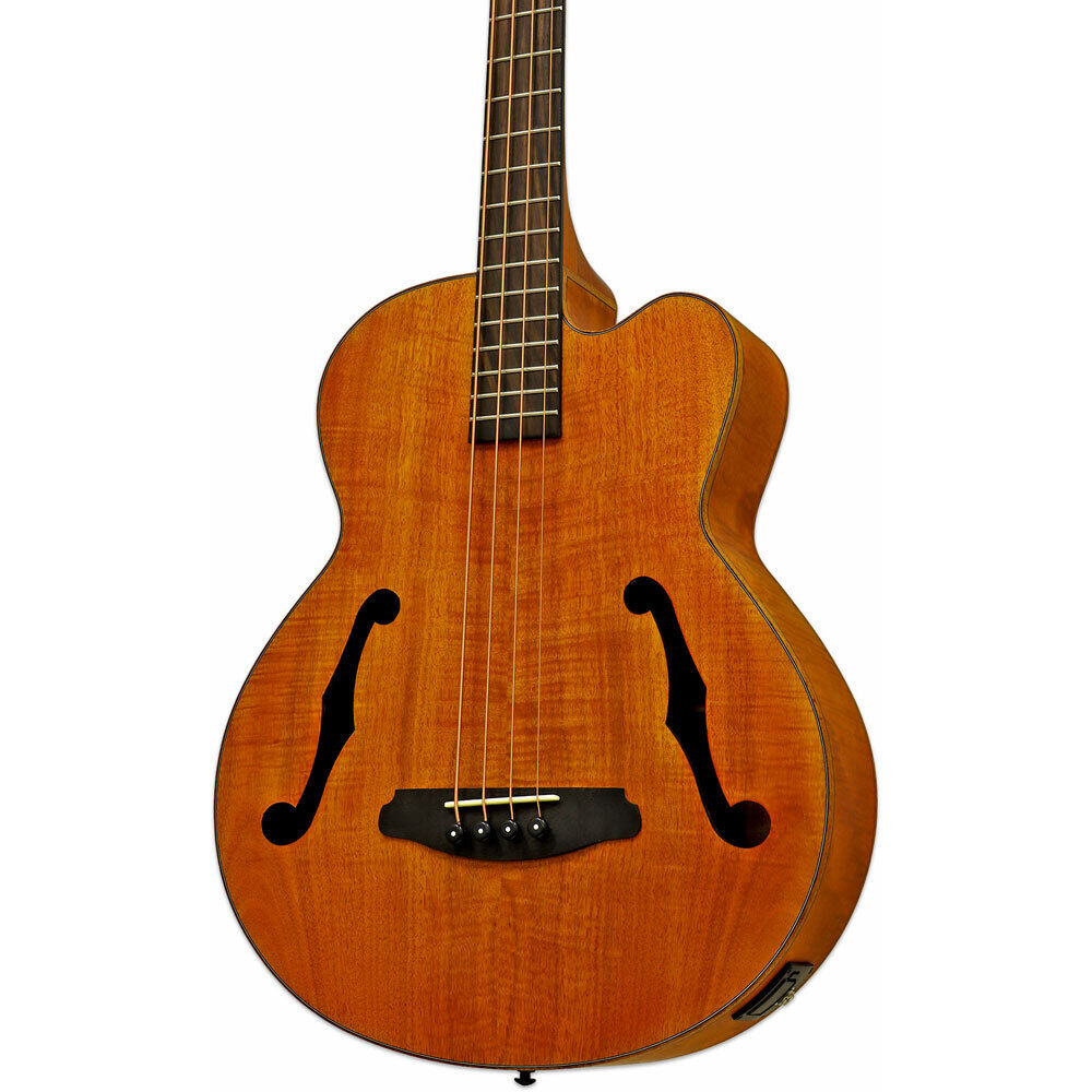 Aria FEB-F2M Elecord Series Medium Scale Fretless Acoustic/Electric Bass Guitar Stained Brown — view 3