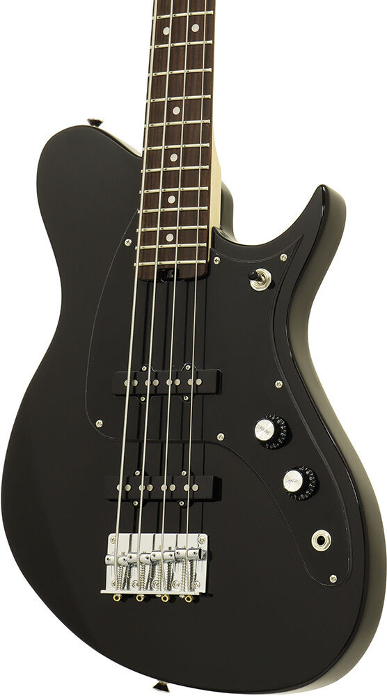 Aria J Series J-B Electric Bass Guitar, Black, Solid Poplar Body, Maple Neck, Rosewood Fingerboard, Alnico-5 Pickups — view 3