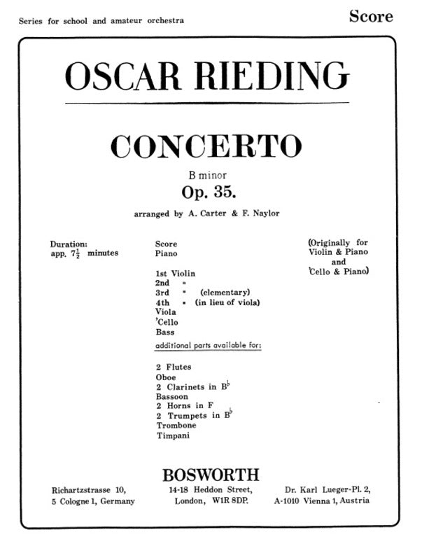 Rieding - Concerto B Min Op 35 Orchestra Score/Parts Book