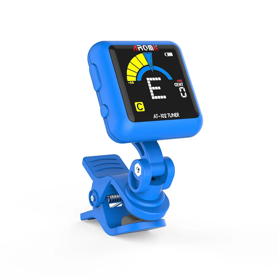 Aroma Rechargeable Clip-on Tuner Blue AT102BL with Advanced Chip Technology and High-brightness Color Screen