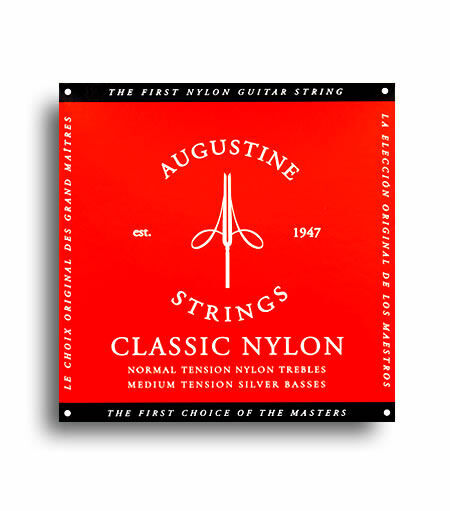 Augustine Classic Red Classical Guitar Strings - Normal Tension Nylon Trebles / Medium Tension Silver Basses