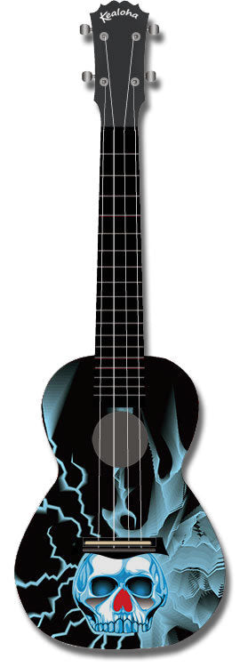Kealoha "Lightning Skull" Design Concert Ukulele with Black ABS Resin Body