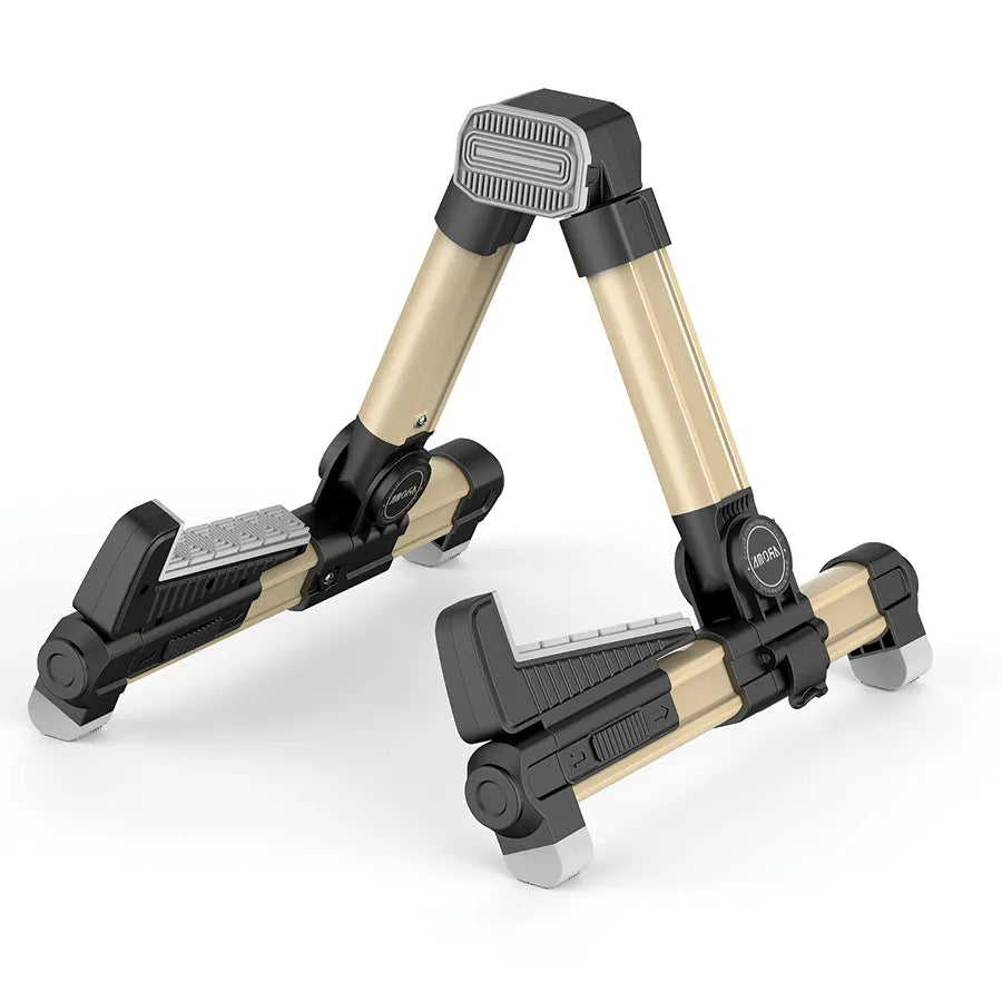 Aroma Gold Ukulele and Violin Stand - Folds Compact, Lightweight Aluminium, Silicon Pads, Eco-Friendly - Available in Black, Silver, Gold, Red