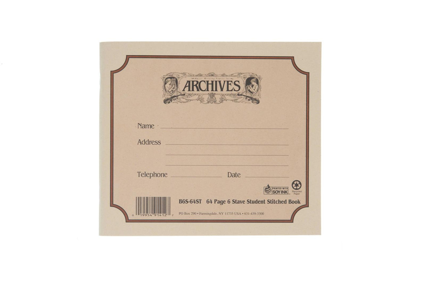 Archives Standard Bound Manuscript Paper Book, 6 Stave, 64 Pages Book