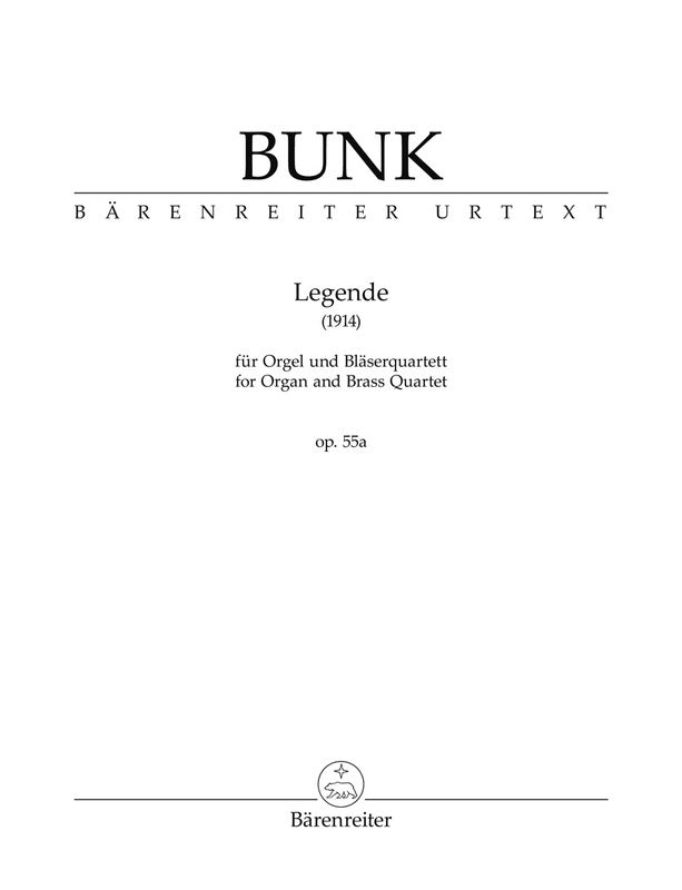 Bunk - Legende For Organ/Brass Quartet Op 55A Parts Set of Parts (Organ)