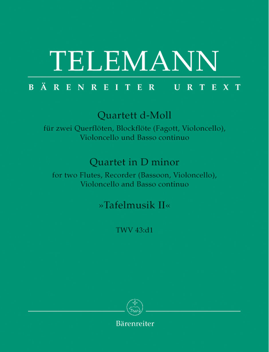Quartett Für Zwei Querflöten, Blockflöte (Fagott, Violoncello), Violoncello Und Basso Continuo D-Moll Twv 43:D1