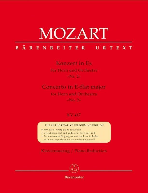 Mozart Concerto No. 2 in E Flat K 417 for French Horn and Piano - Barenreiter Edition, 46 Pages