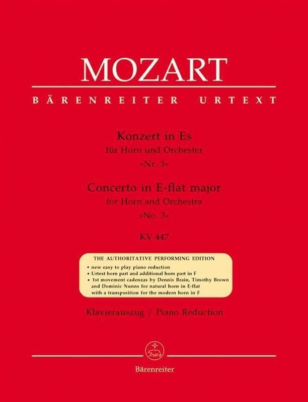 Mozart Concerto No. 3 in E Flat K 447 for French Horn and Piano, Barenreiter, 35 Pages, Arranged by Martin Schelhaas
