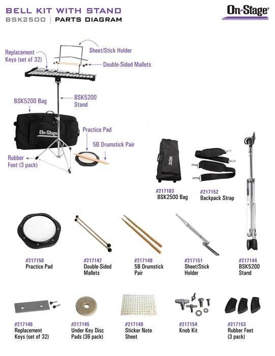On Stage BSK2500 Bell Kit with Adjustable Stand, Practice Pad, Drumsticks, Double-Sided Mallets, and Carry Bag — view 3