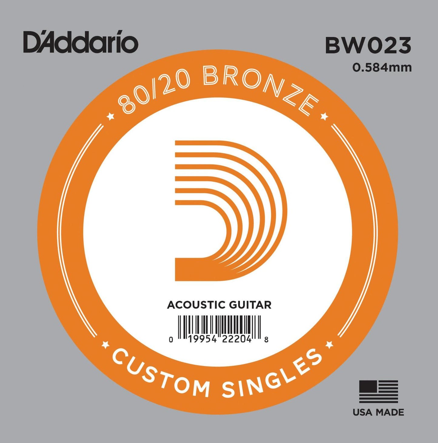 D'Addario BW023 Bronze Wound Acoustic Guitar Single String, .023