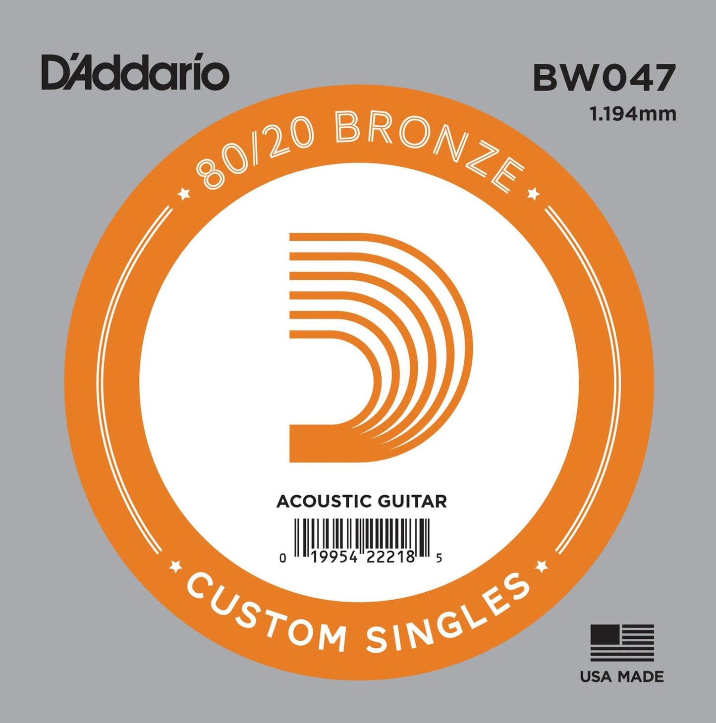 D'Addario BW047 Bronze Wound Acoustic Guitar Single String, .047