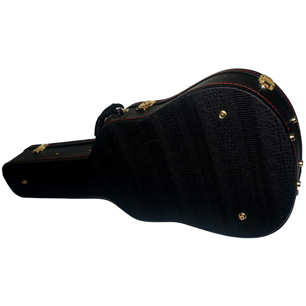 FZONE Black Wooden Acoustic Guitar Case with Transparent Acrylic Top, 41" Dreadnought, Red Plush Lining, Golden Plated Locks — view 6