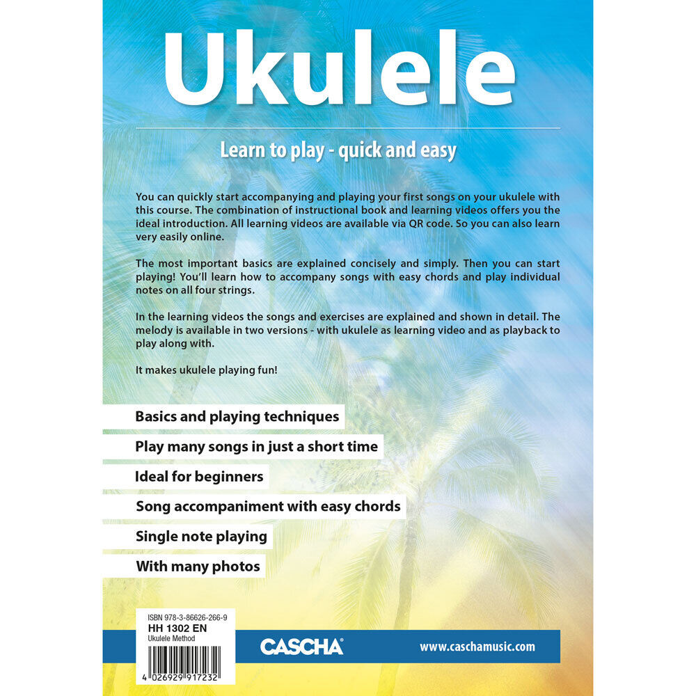 Cascha Learn To Play Ukulele Method Book with Online Video - 32 Pages, A5 Format, Ideal for Beginners, Easy Chords, Includes QR Code Learning — view 2