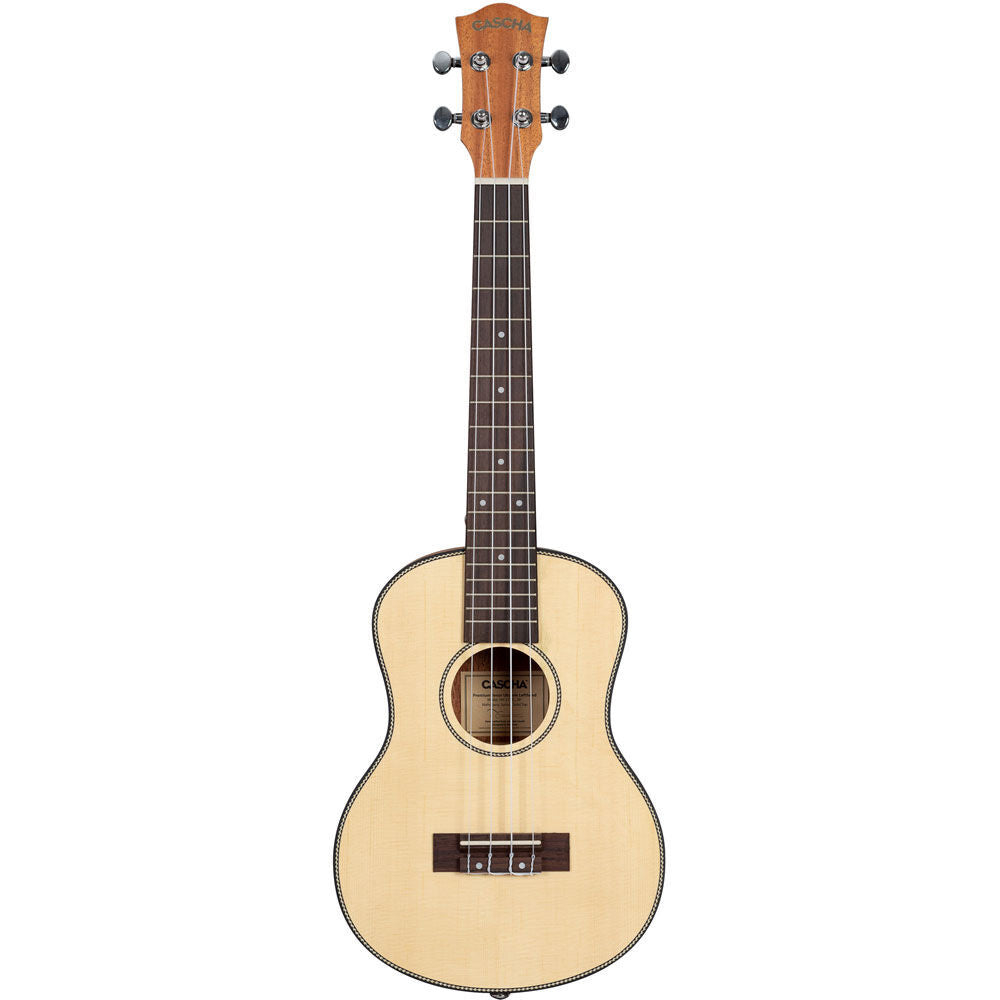 Cascha Left-Handed Tenor Ukulele with Solid Spruce Top in Natural Finish, Mahogany Body, Aquila Strings, Carry Bag & Picks Included — view 2