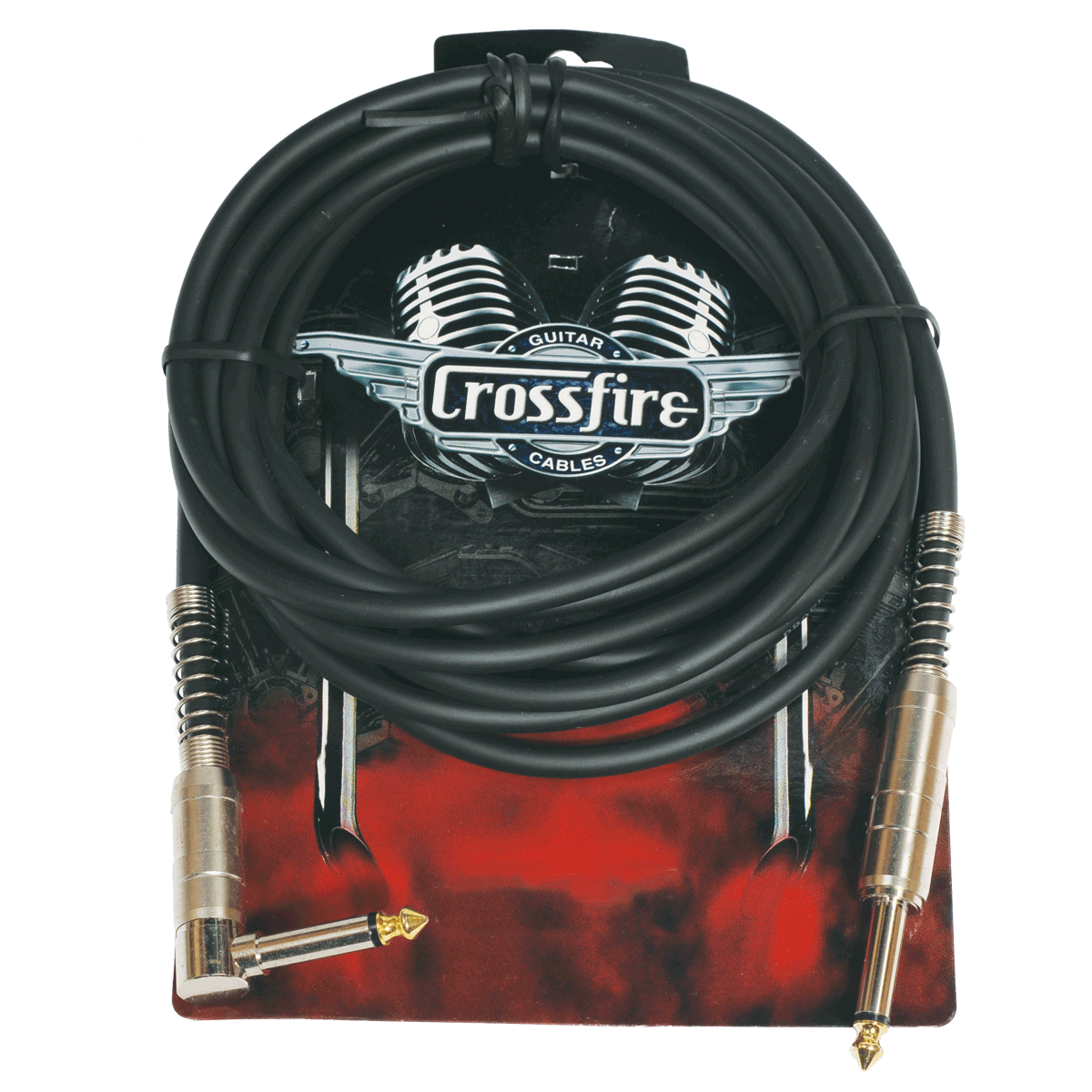 Crossfire 10' / 3 Metre Instrument Cable with Straight-Angle Metal Jacks, Low Noise, Chrome, Gold Plated Tips