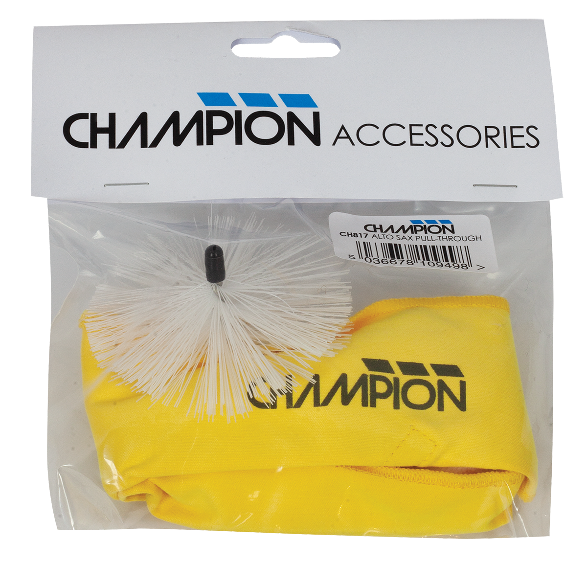 Champion CH817 Alto Sax Pull-Through - Yellow Microfibre Cloth & Brush — view 3