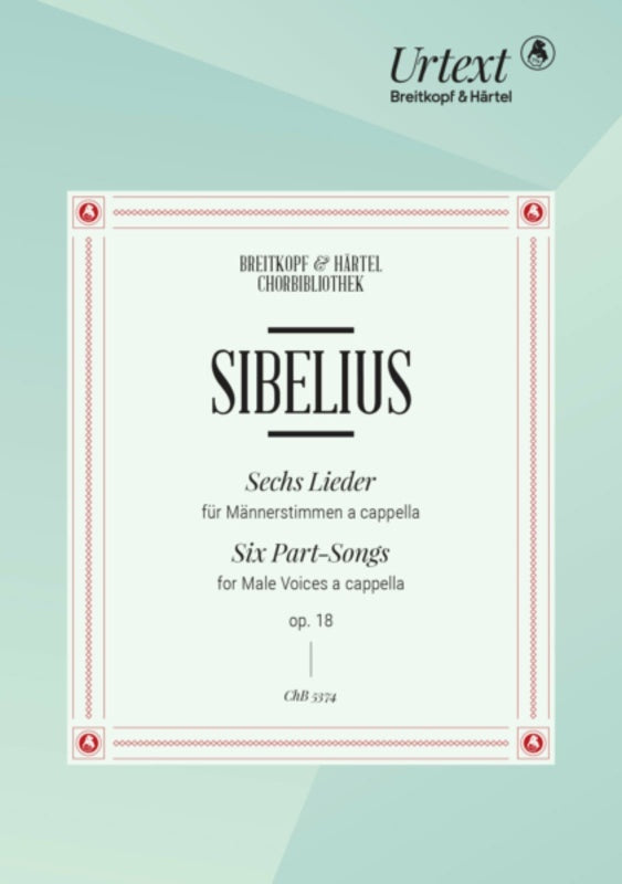 Sibelius - 6 Part Songs Op 18 Male Voices A Cappella Softcover Book