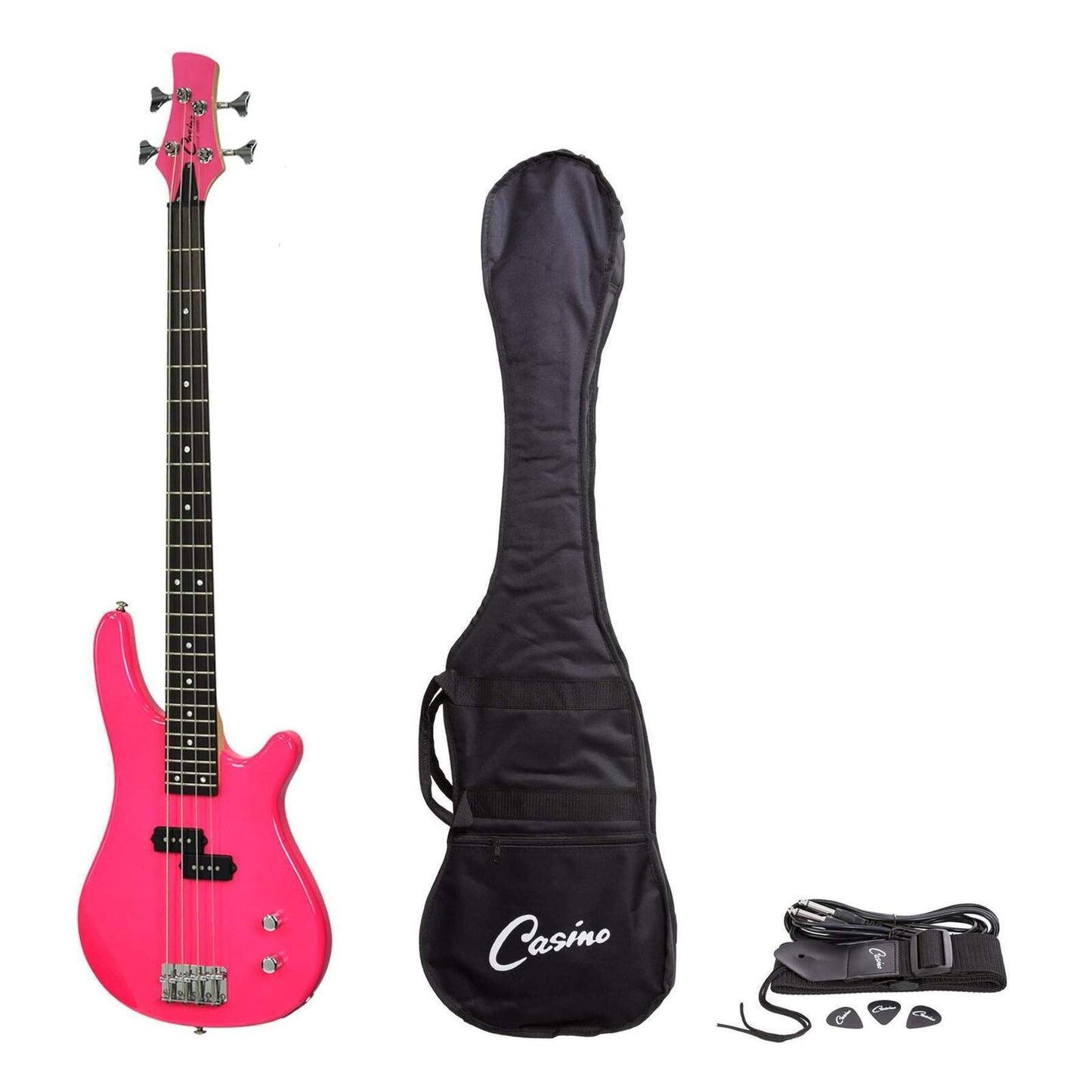 Casino 100 Series Tune-Style Electric Bass Guitar Set (Hot Pink)