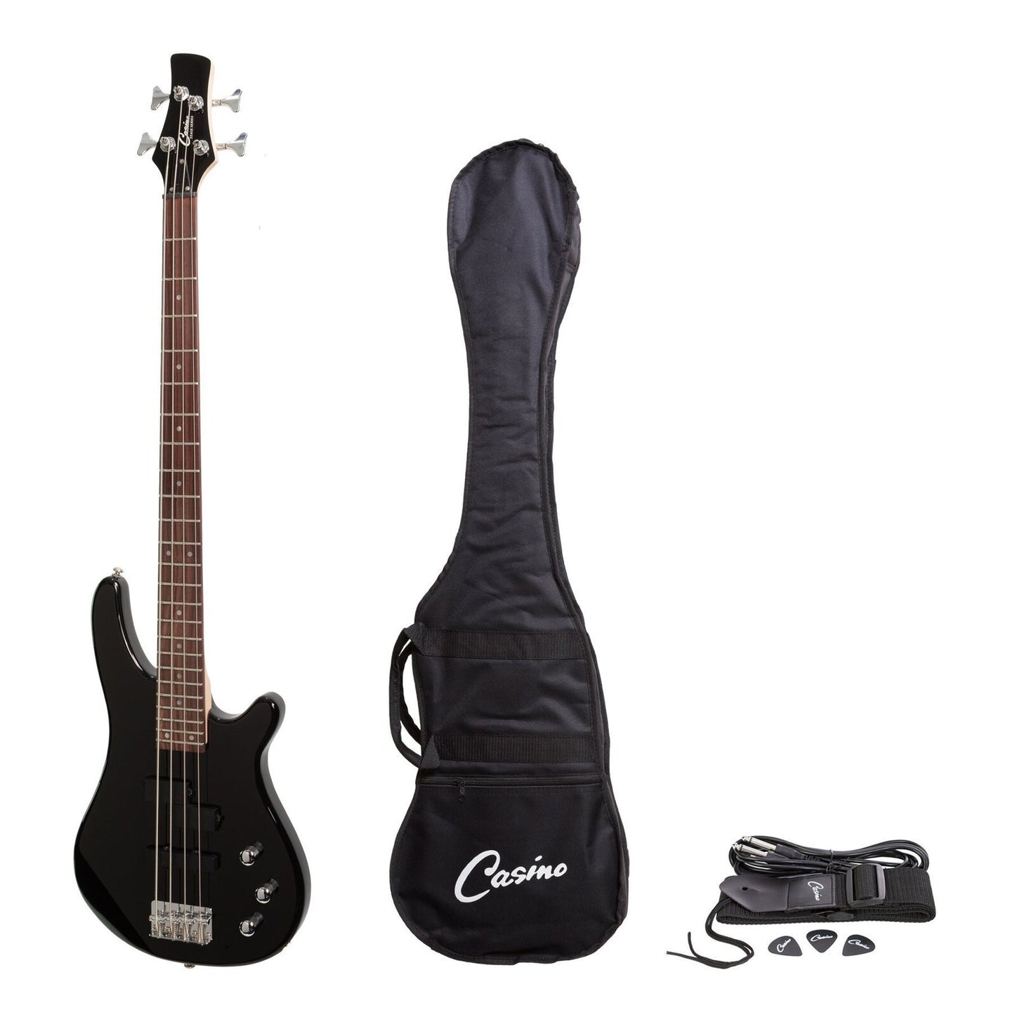 Casino 150 Series Tune-Style Electric Bass Guitar Set (Black)