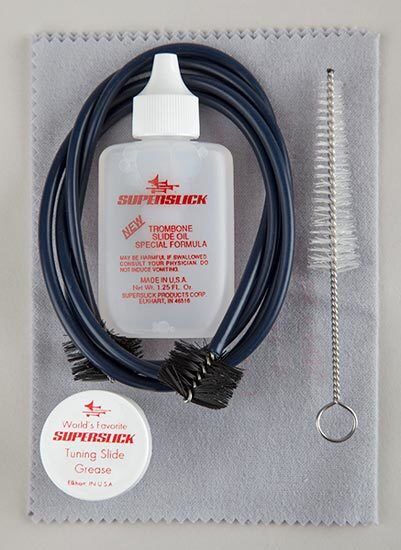 Superslick Trombone Care Kit with Polish Cloth, Slide Oil, Tuning Slide Grease, Cleaning Snake, and Mouthpiece Brush — view 2