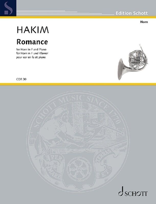 Hakim - Romance for French Horn and Piano, Schott Music, 12 Pages, Il Corno Series