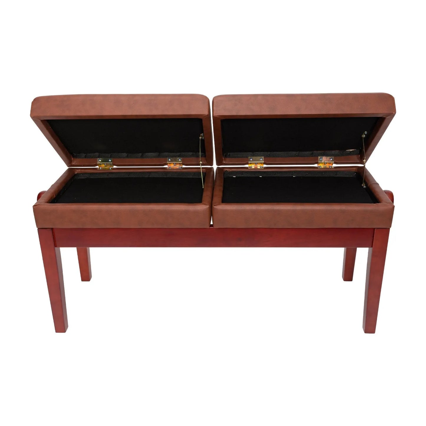 Crown Deluxe Height Adjustable Duet Piano Stool with Storage Compartments, Mahogany Finish — view 3