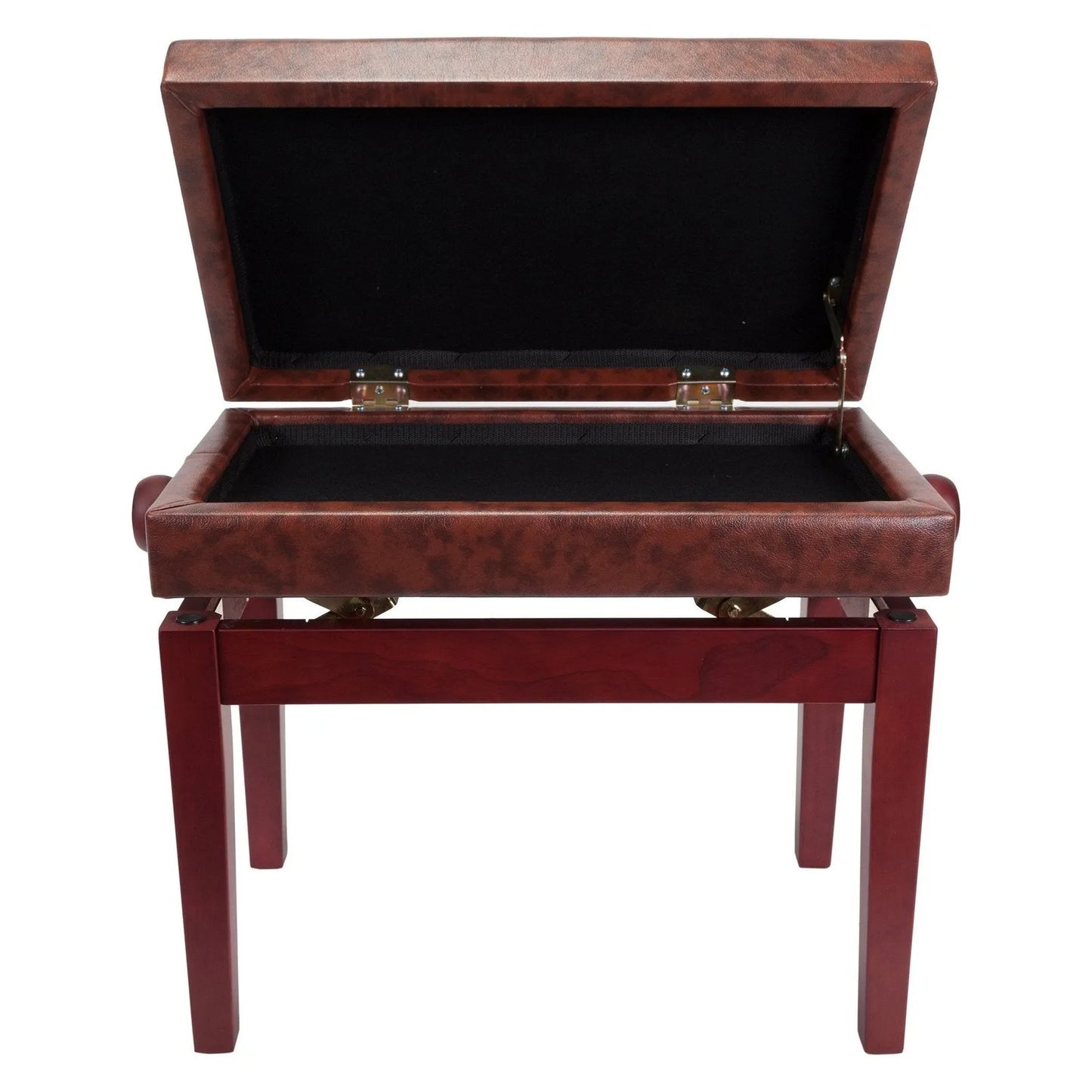 Crown Deluxe Tufted Height Adjustable Piano Stool with Storage Compartment, Mahogany Finish — view 4