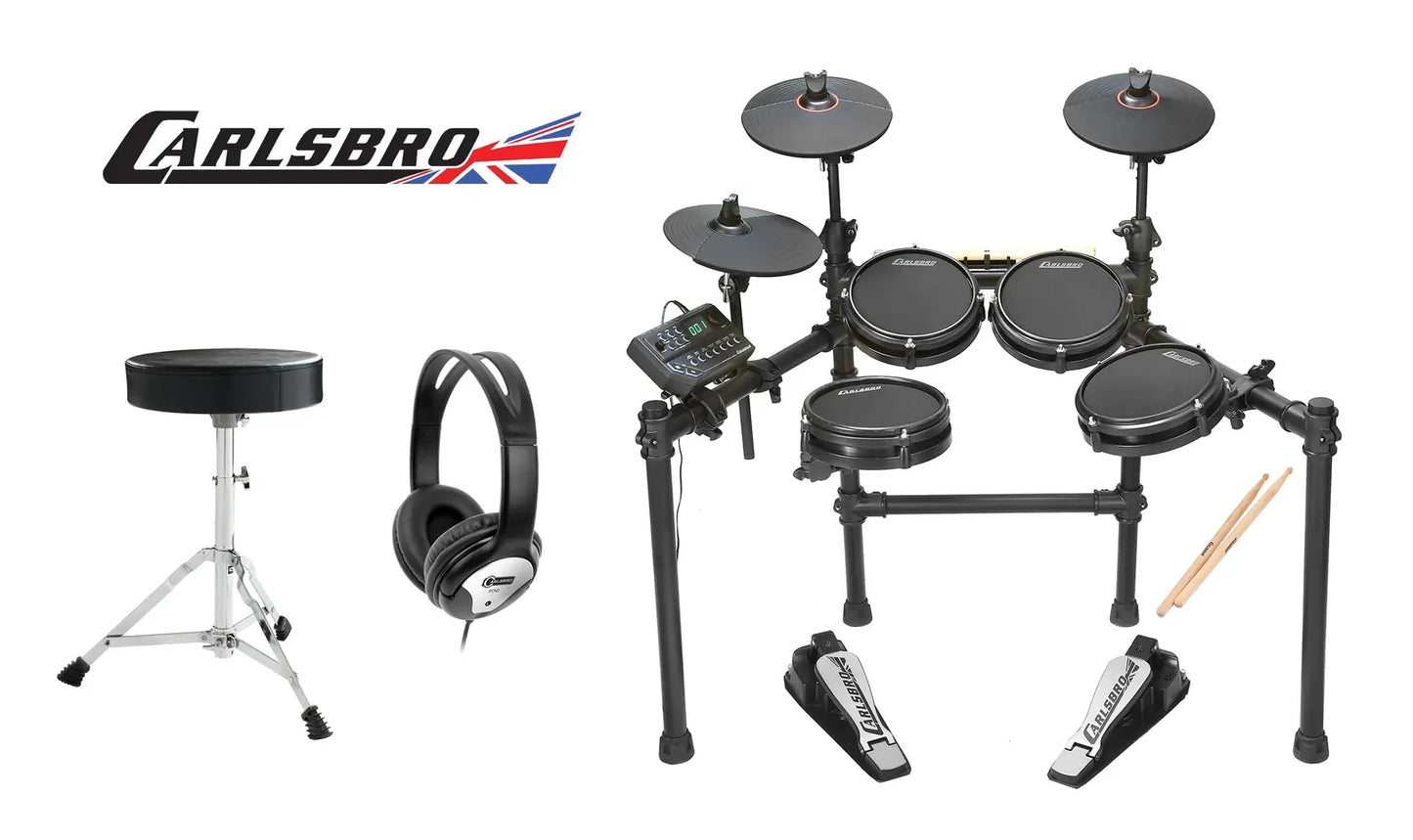 Carlsbro 25M E-Kit Pack Electronic Drum Kit Bundle with Throne and Headphones