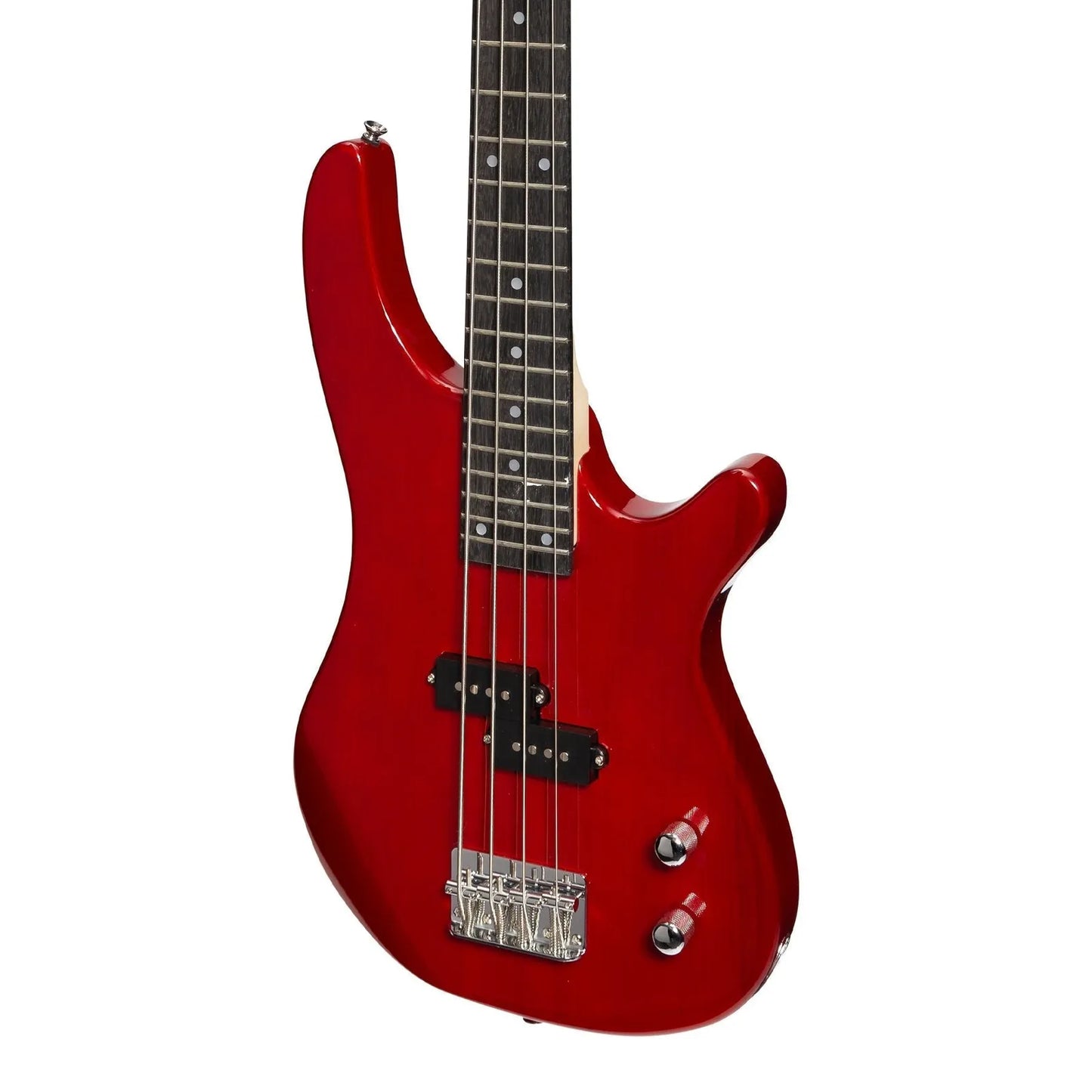 Casino CTB-24S-TWR Short Scale T-Style Electric Bass Guitar Set in Transparent Wine Red with Gig Bag, Strap, Lead, and Picks — view 5