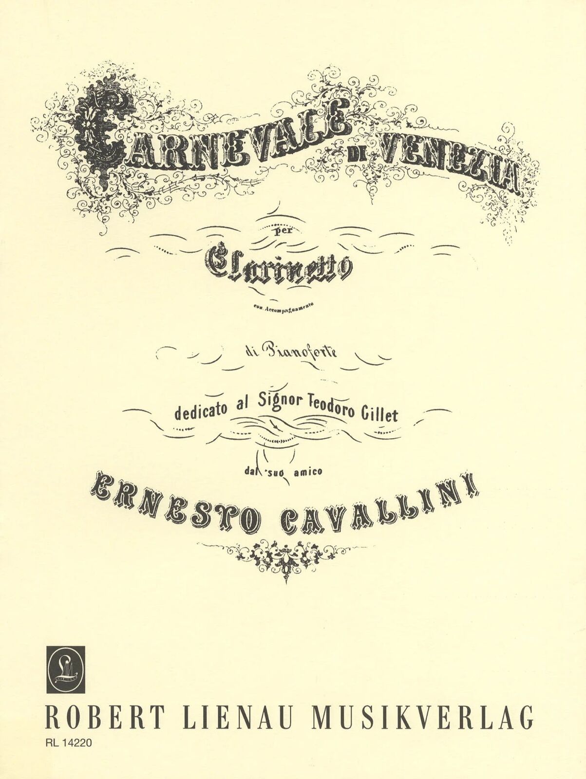 Carnival of Venice for Clarinet in E flat Cla/Pno by Cavallini Ernesto - Peters D3102