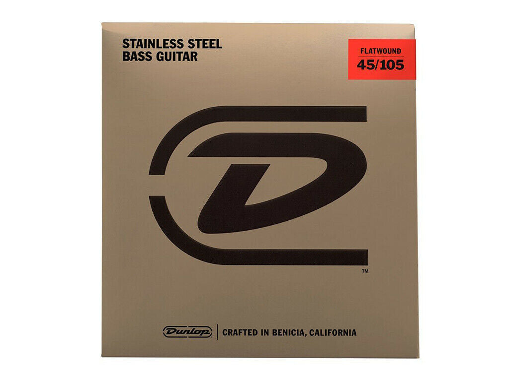 Dunlop 4 String Bass Strings 45-105 Flatwound, Stainless Steel, Crafted In Ca