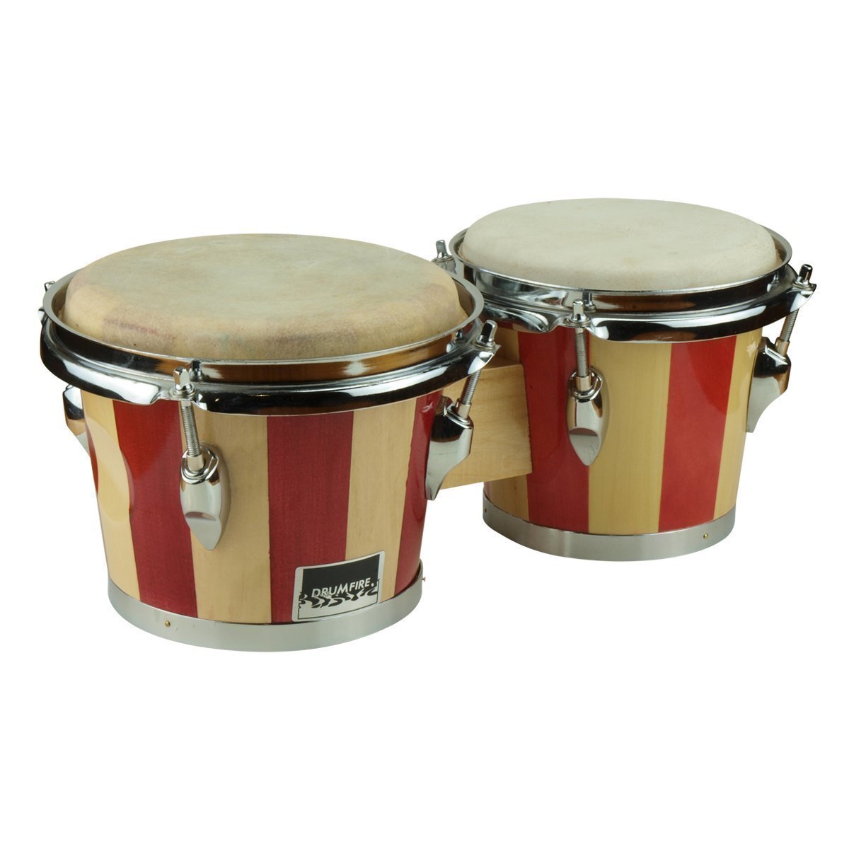 Drumfire 6.5" and 7.5" Striped Wood Bongos (Natural Brown)