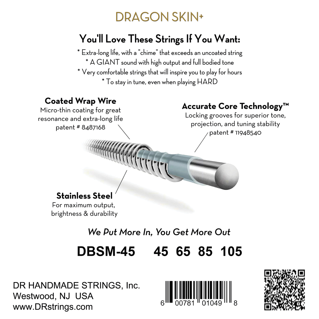 DR Dragon Skin+ Stainless Steel Bass Strings 45-105 Multi-Scale — view 2