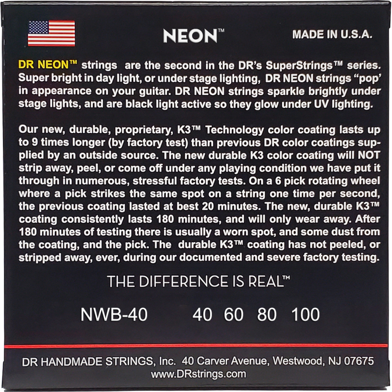 DR Hi-Def Neon White Bass Strings Light 40-100 K3 Coating — view 3