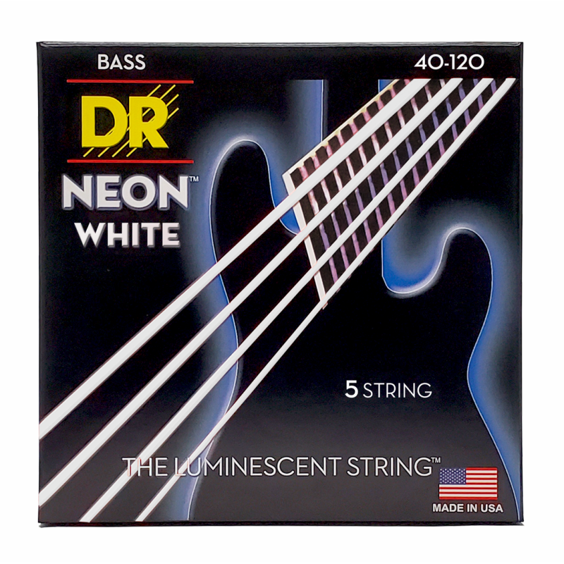 DR Hi-Def Neon White 5-String Light Bass Strings 40-120 with K3 Coating