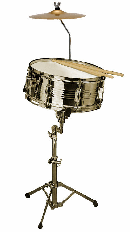 Opus Percussion SK10D Metal Snare Drum Outfit with Stand, Cymbal, Arm & Sticks - 14 x 5.5"