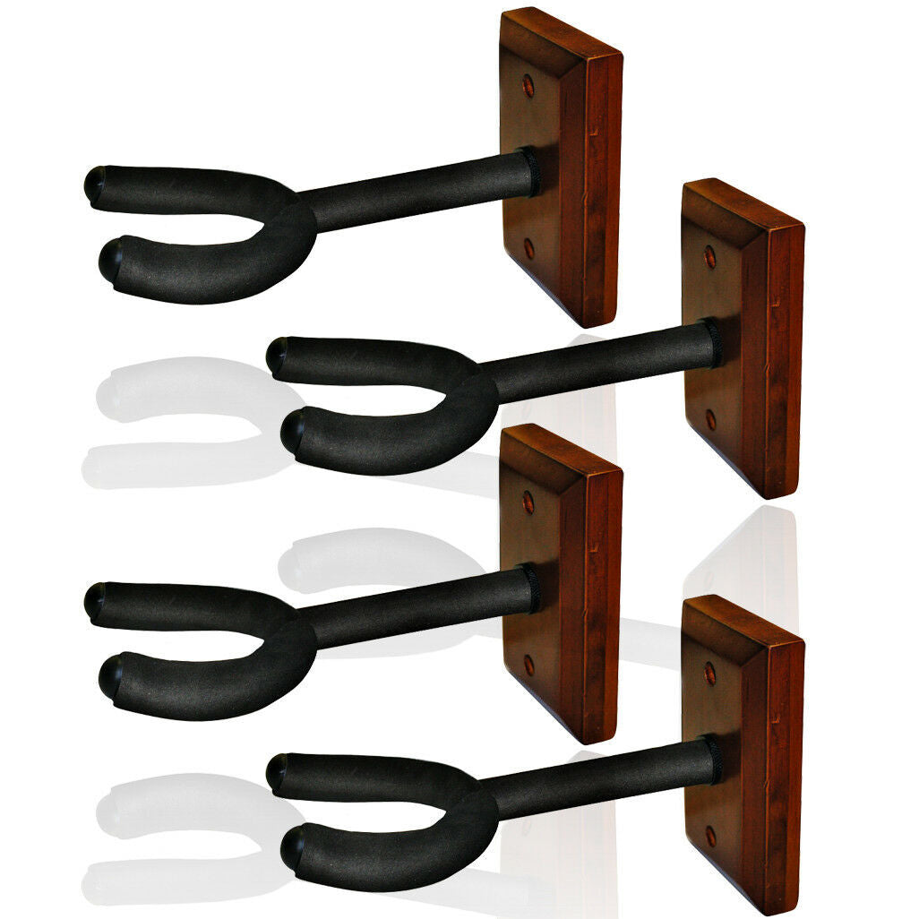 4 x Guitar Wall Hangers, foam padded hook, wood block mount wooden, base