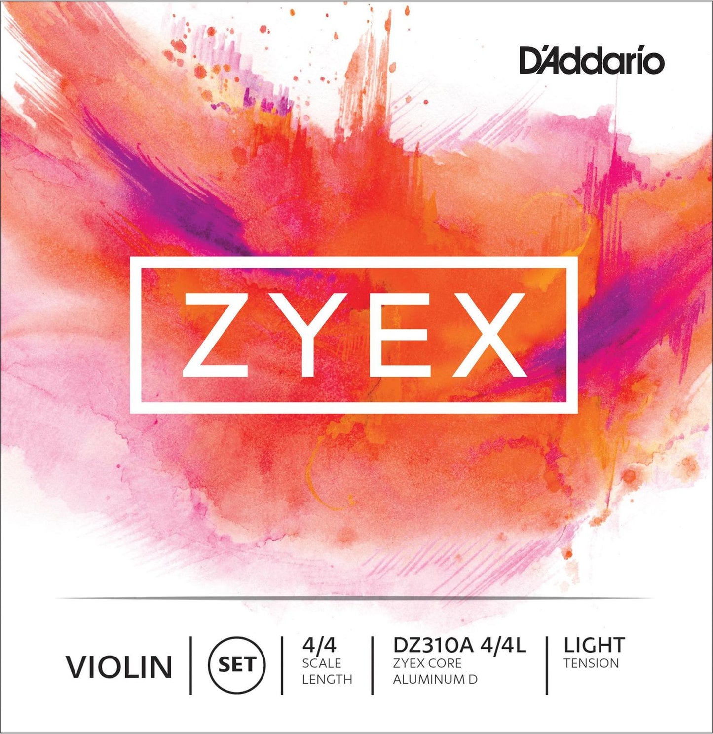 D'Addario Zyex Violin String Set with Aluminium D, 4/4 Scale, Light Tension