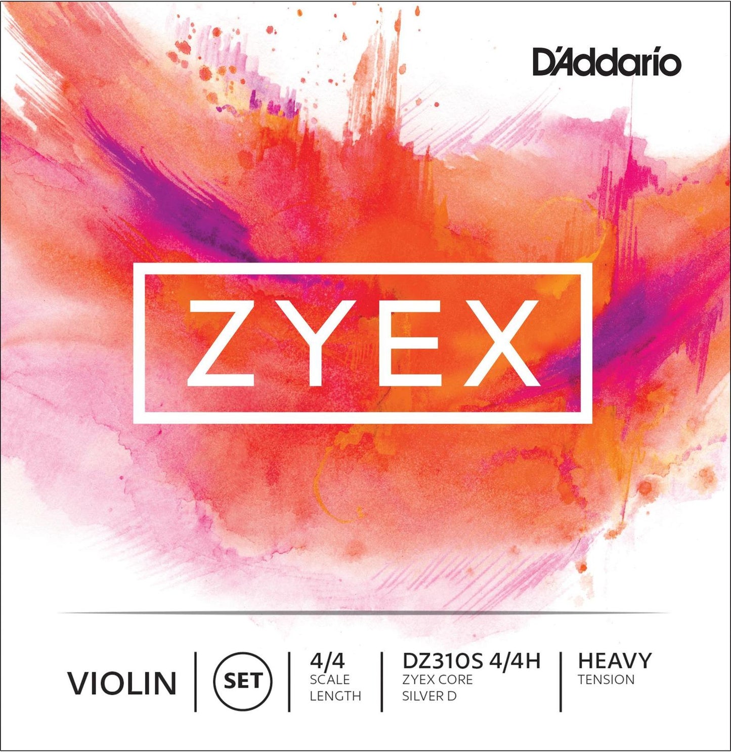 D'Addario Zyex Violin String Set with Silver D, 4/4 Scale, Heavy Tension