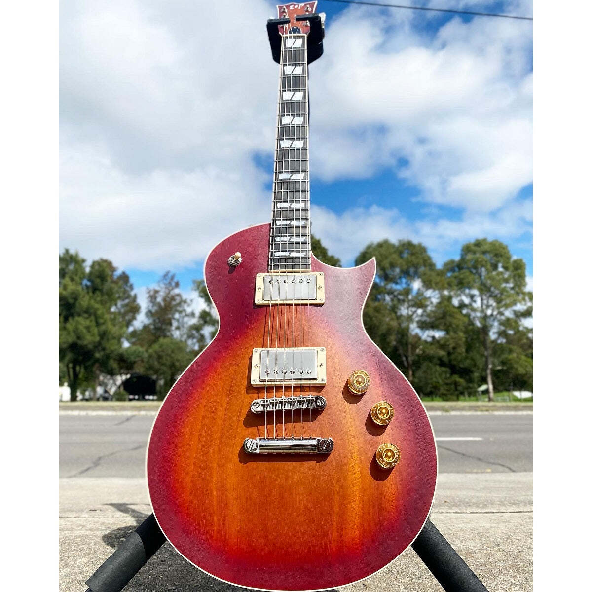 ESP USA Eclipse Electric Guitar Open Grain Amber Cherry Sunburst Tear Drop