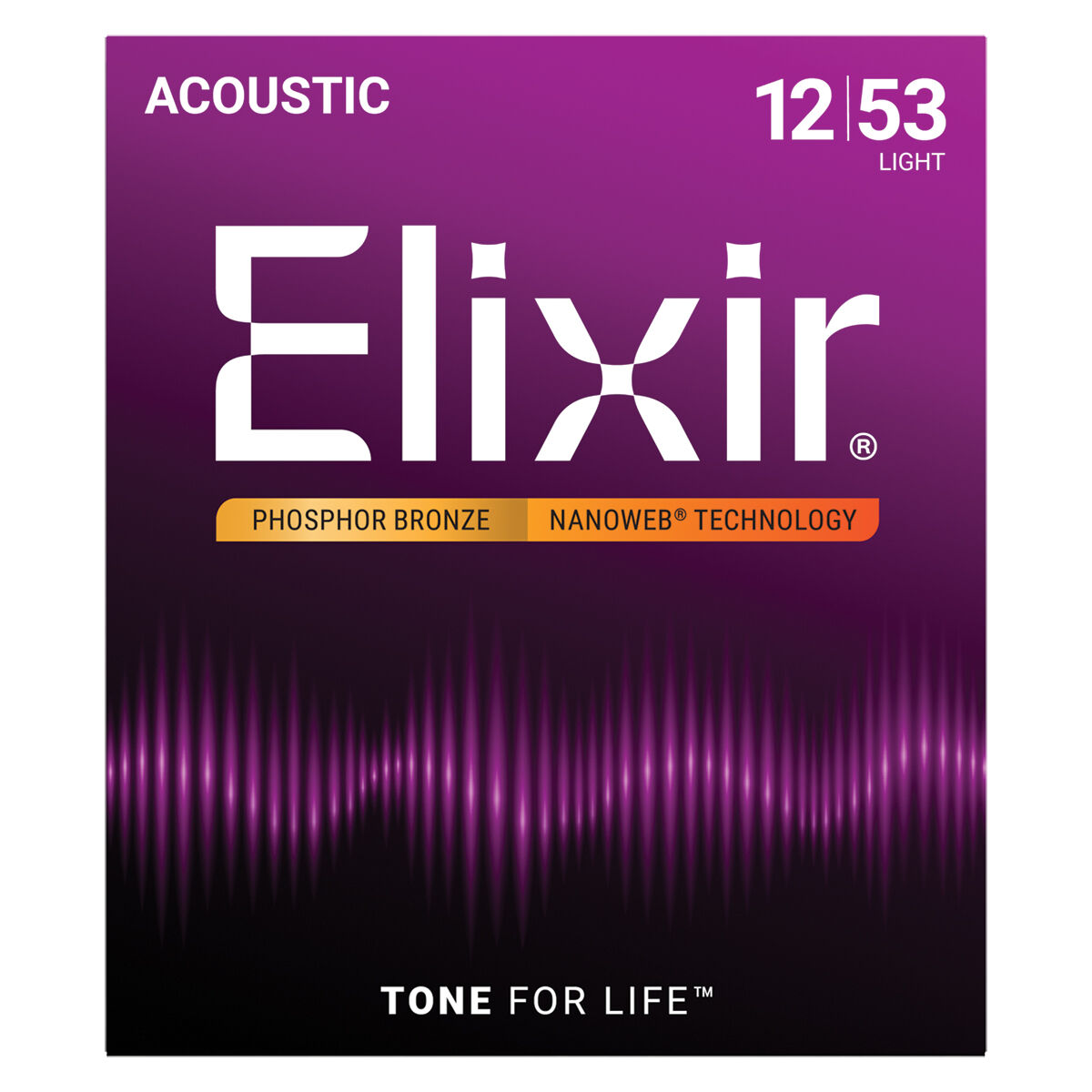 Elixir 16052 Nanoweb Phosphor Bronze Light Acoustic Guitar Strings 12-53