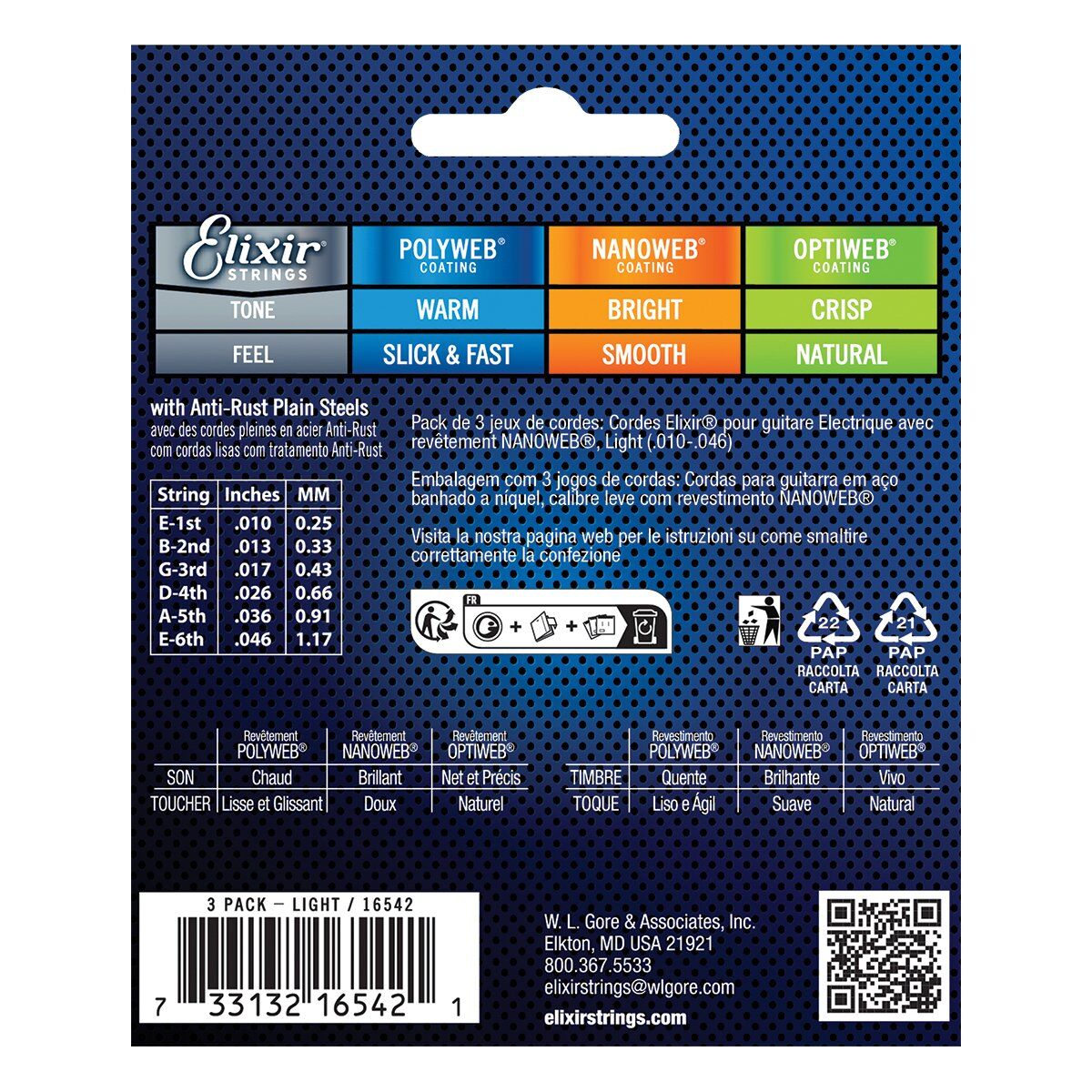 Elixir 16542 Nanoweb Electric Guitar Strings 10-46 Light 3 Pack — view 2