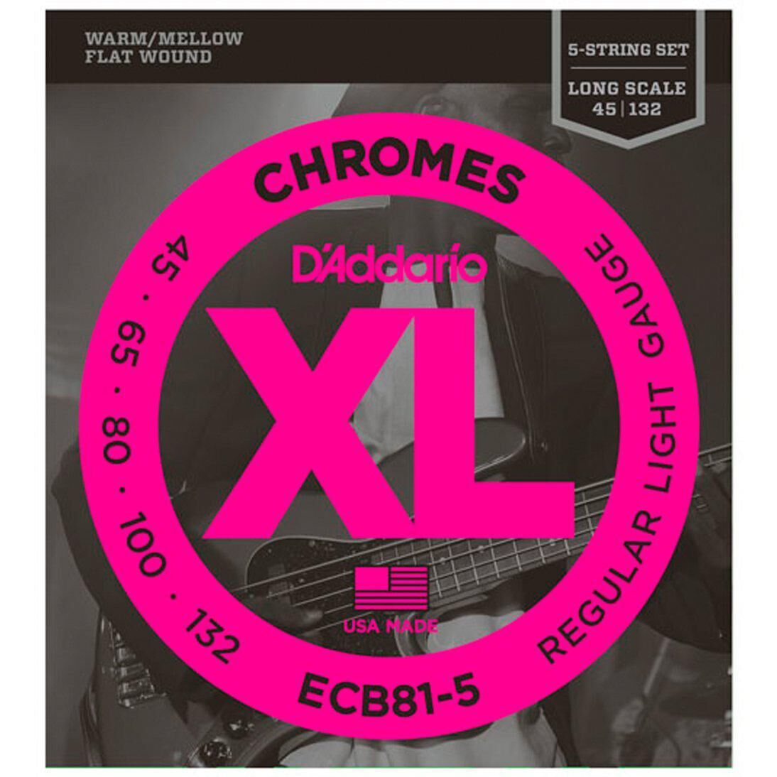D'Addario ECB81-5 Chromes 5-String Bass Set 45/132 Flatwound Strings — view 2