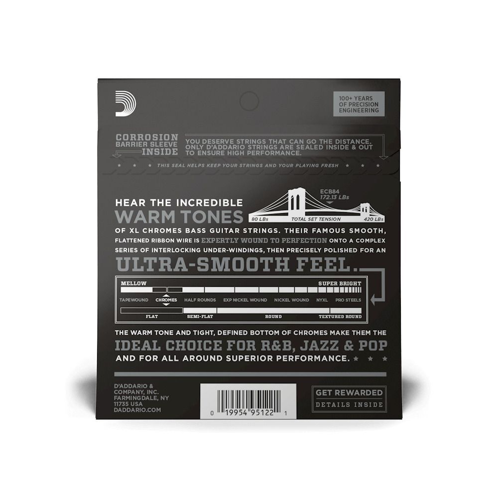 D'Addario BASS Guitar String Set 40/100 Chrome Flatwound Light Long Scale