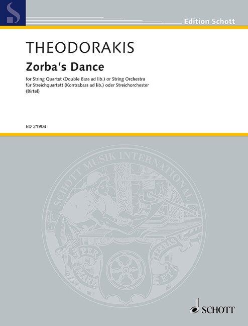 Zorba's Dance for String Quartet (Double Bass Ad Lib) SC/PTS by Mikis Theodorakis