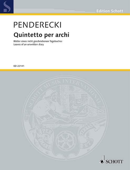 Penderecki - Quintetto per Archi with Double Bass, String Quintet, Schott Music, 100 Pages