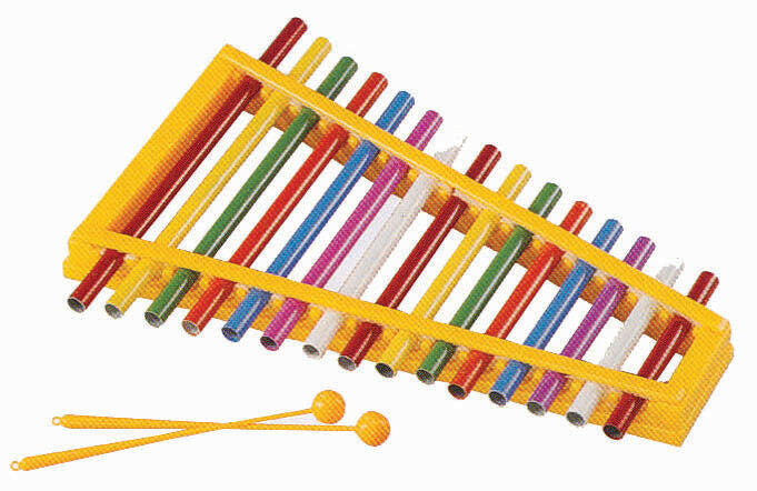 MITELLO PERCUSSION - 15 Note Pipe Xylophone Coloured Pipes, With Mallets