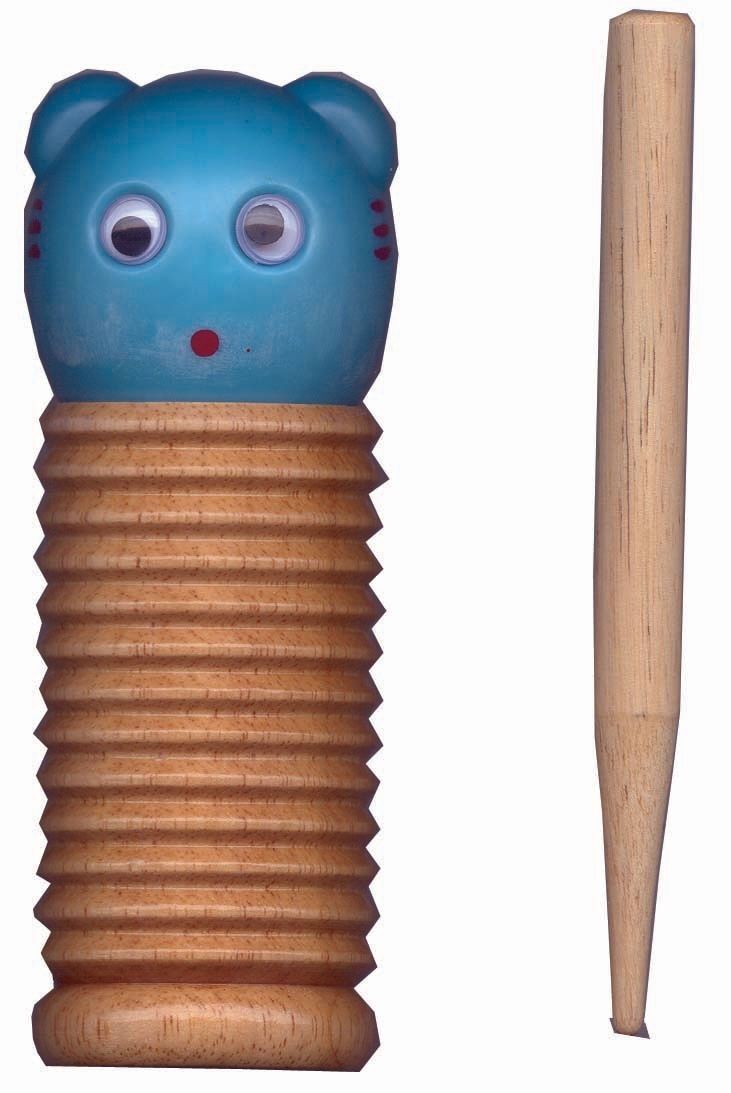 CPK - Kids Wooden Guiro / Shaker With Bears Head Percussion, 5" Long